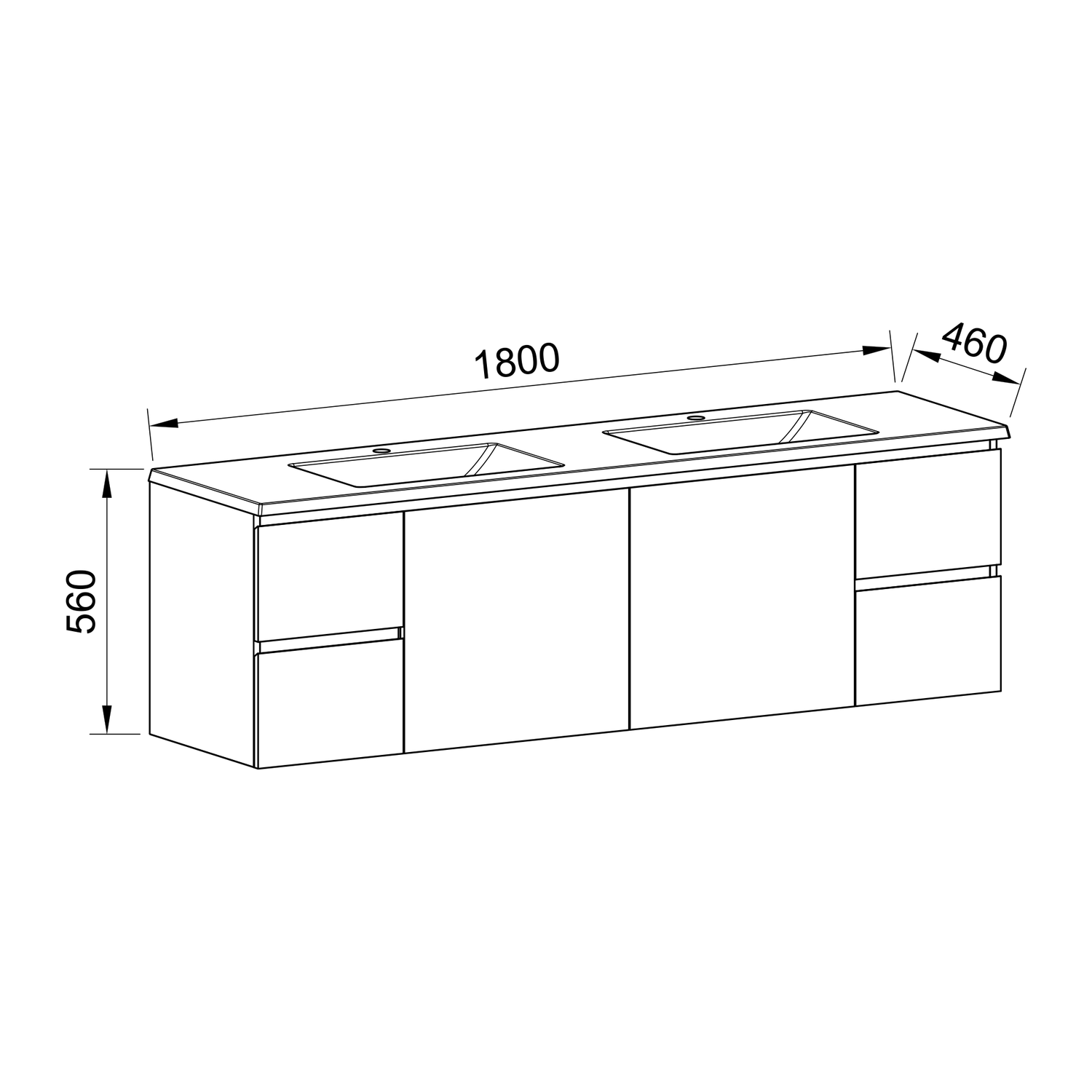 Timberline Carlo Wall Hung Vanity 1800mm Double Bowl