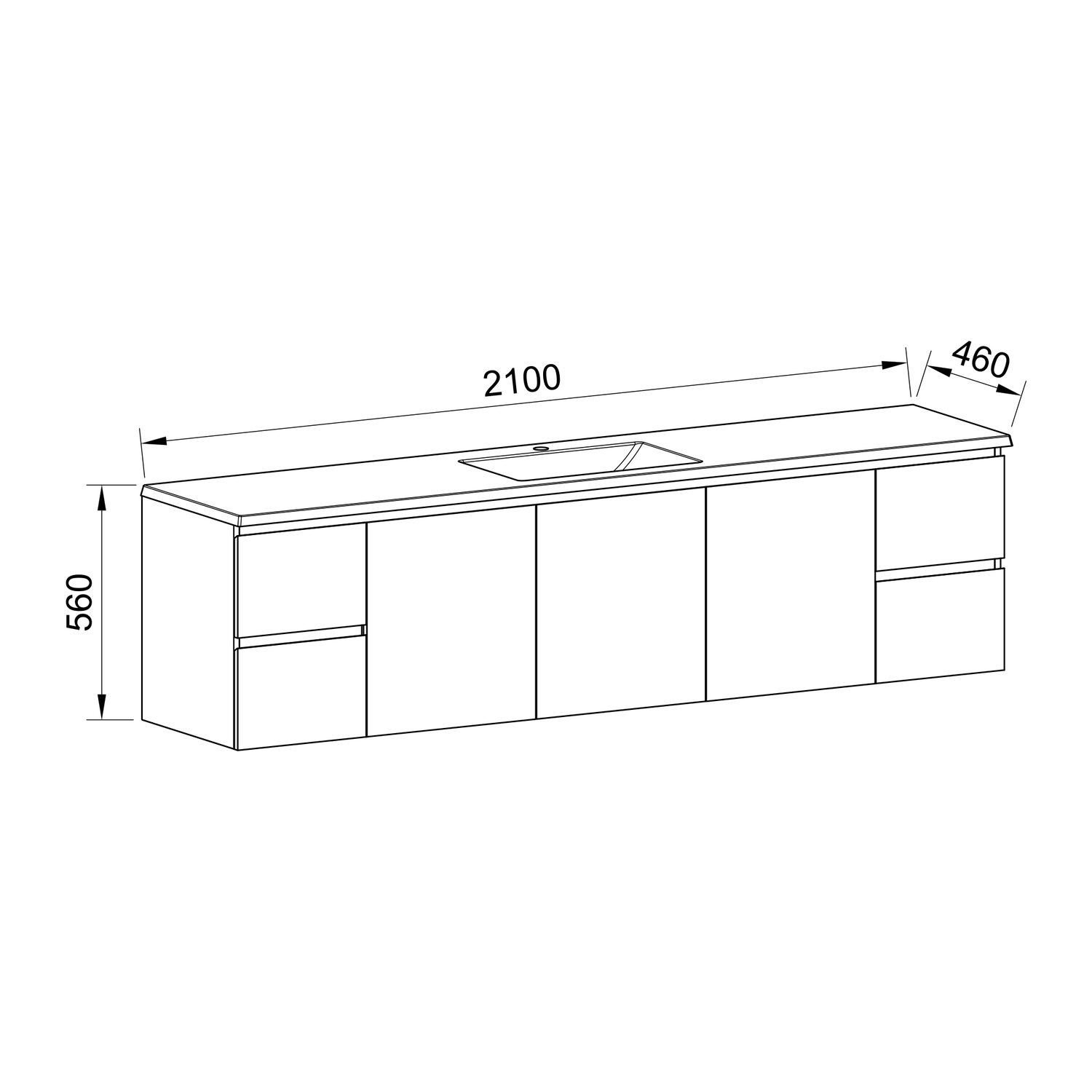 Timberline Carlo Wall Hung Vanity 2100mm Centre Bowl