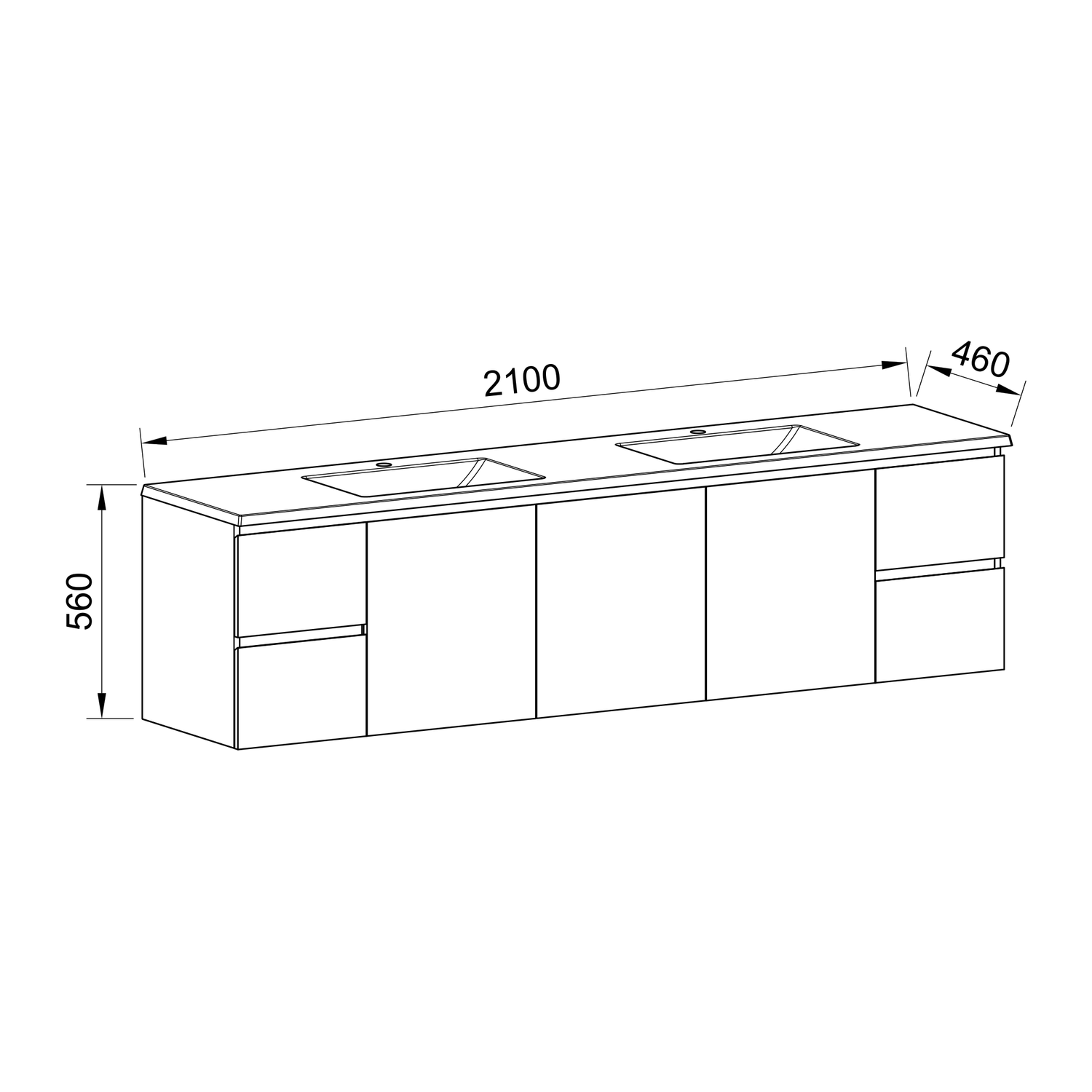 Timberline Carlo Wall Hung Vanity 2100mm Double Bowl