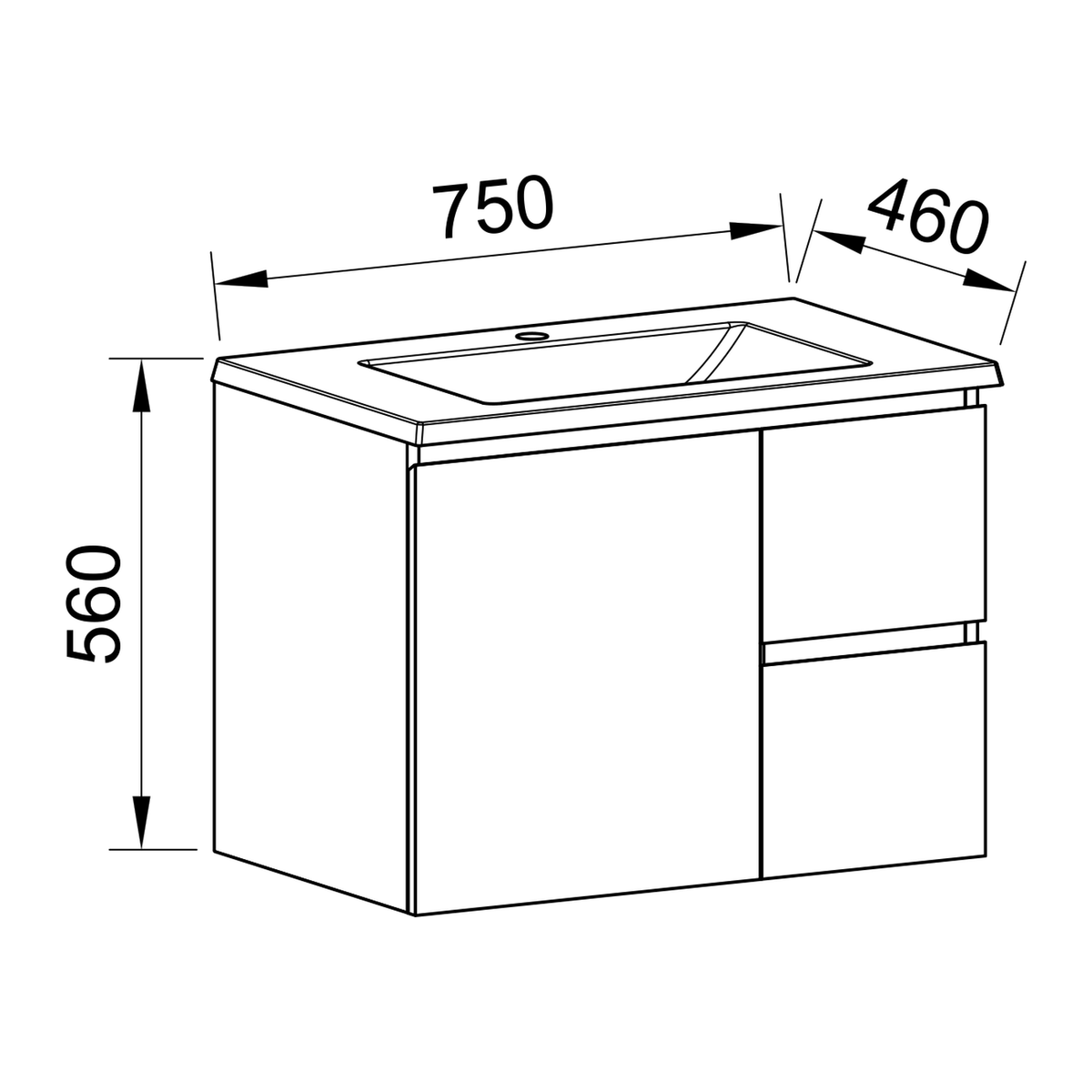 Timberline Carlo Wall Hung Vanity 750mm