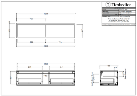 Timberline DELAWARE Wall Hung Vanity 1500