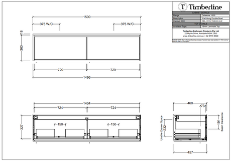 Timberline DELAWARE Wall Hung Vanity 1500