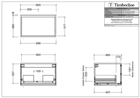 Timberline DELAWARE Wall Hung Vanity 600