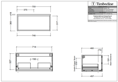Timberline DELAWARE Wall Hung Vanity 750