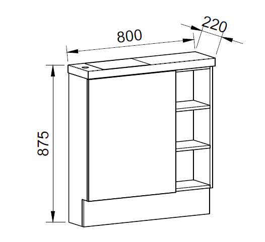 Timberline EADIE Space Saving Single Bowl Floor Standing Vanity (800mm) Drawing