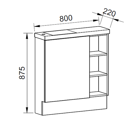 Timberline EADIE Space Saving Single Bowl Floor Standing Vanity (800mm) Drawing