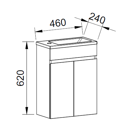 Timberline ENSUITE Space Saving Single Bowl Wall Hung Vanity (Drawing)
