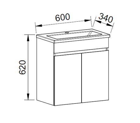 Timberline ENSUITE Space Saving Single Bowl Wall Hung Vanity (Drawing)