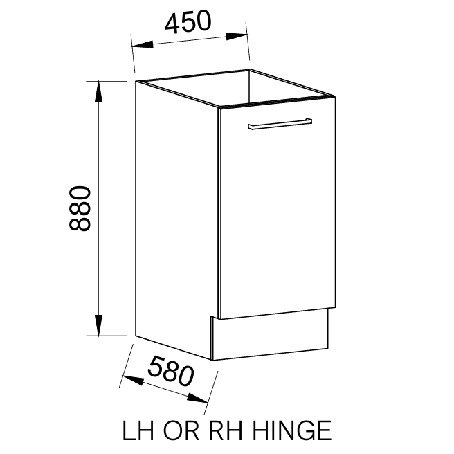 Timberline Modular Laundry 450mm Base Cabinet - 1 Door