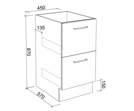 Timberline Modular Laundry 450mm Base Cabinet - 2 Drawers