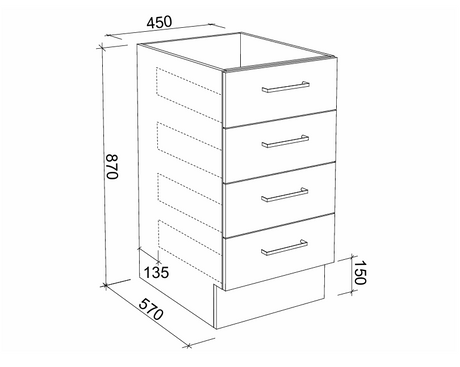Timberline Modular Laundry 450mm Base Cabinet - 4 Drawers