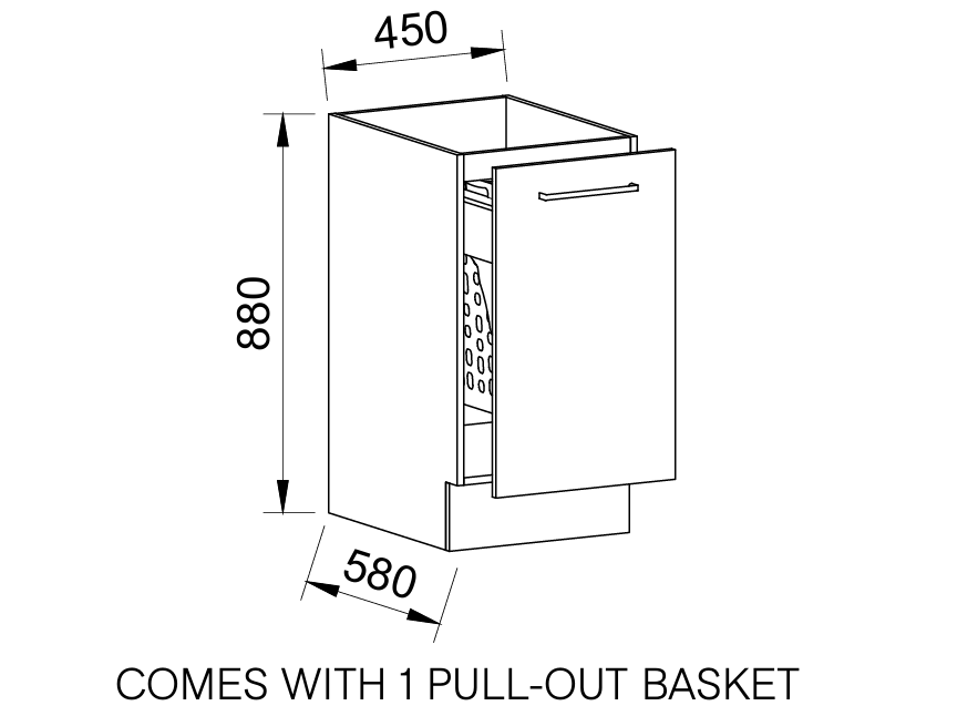 Timberline Modular Laundry 450mm Base Cabinet with Single Pull-Out Basket