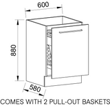 Timberline Modular Laundry 600mm Base Cabinet with Two Pull-Out Baskets