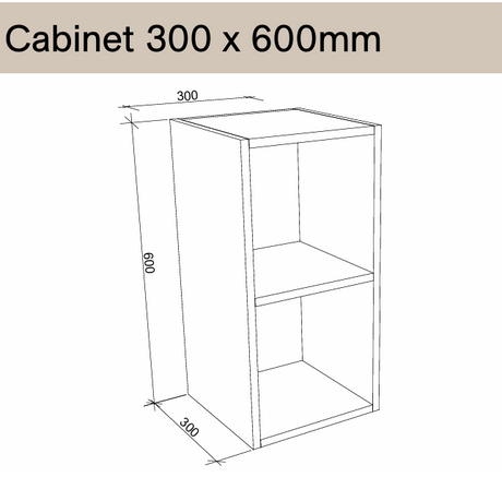 Timberline Modular Laundry Top Open Cabinet - 2 Shelves (300/450/600mm)