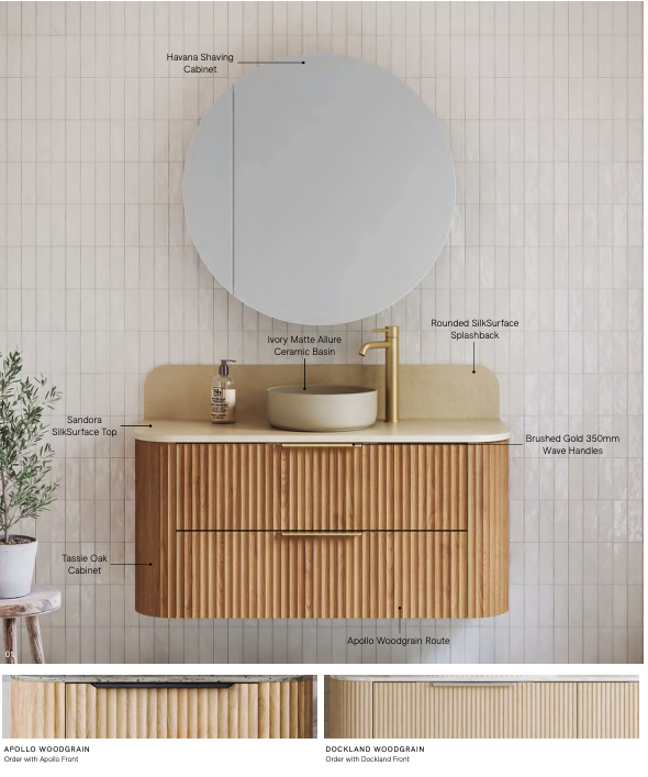 Timberline SOCOA Fluted Wall Hung Vanity (All Sizes)