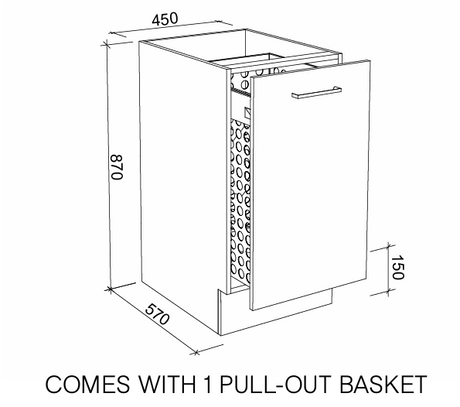Timberline_Single_Pull_Out_Basket_450mm_Drawing