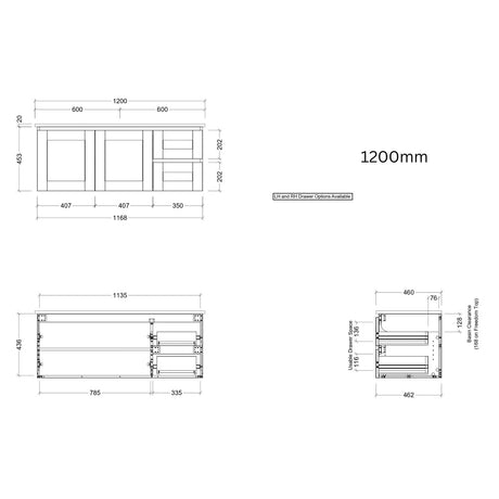 Timberline VICTORIA Wall Hung Vanity (All Sizes)