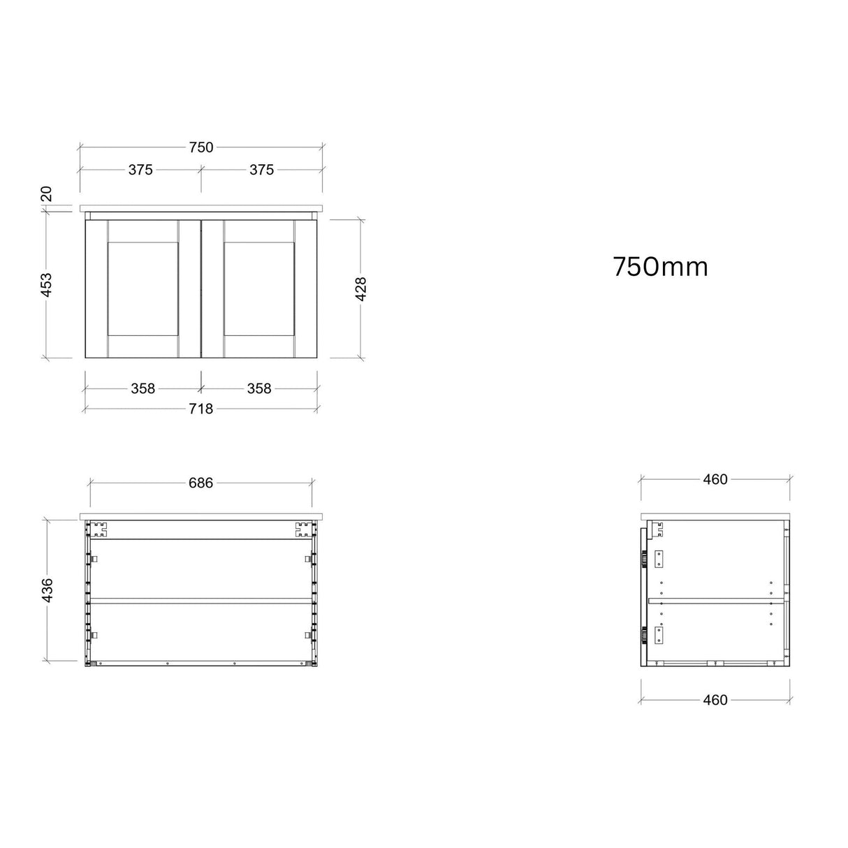 Timberline VICTORIA Wall Hung Vanity (All Sizes)