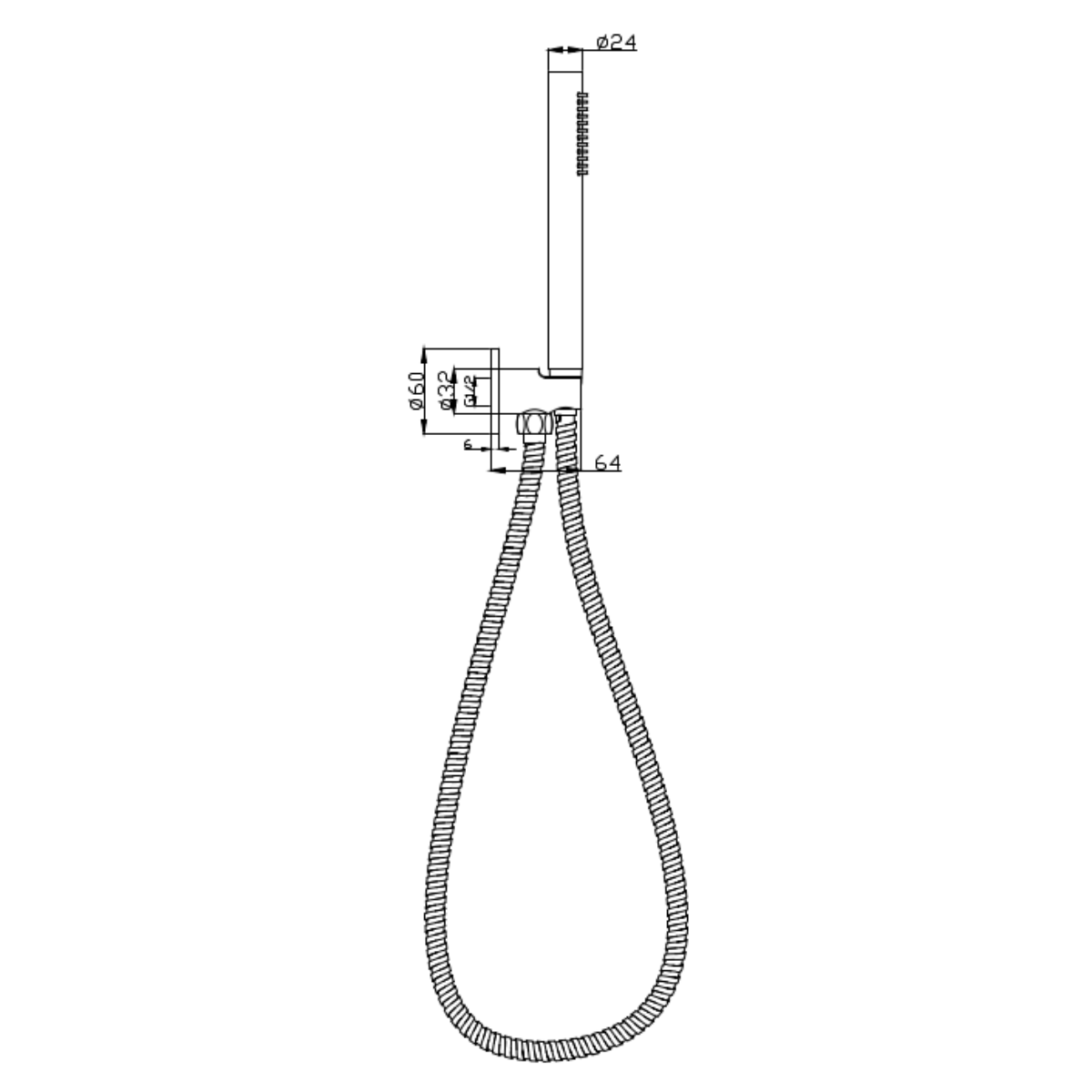 Tube Hand Shower On Wall Outlet Bracket Drawing