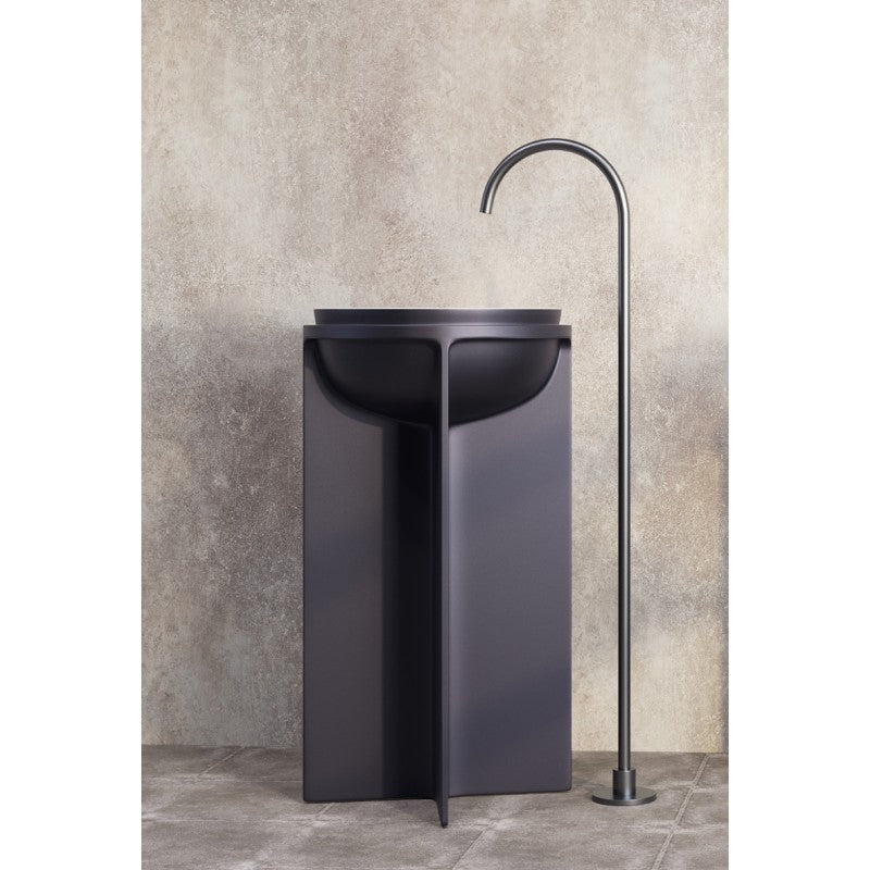 UNO Solid Surface White Free Standing Basin with Cool Grey Satin Pedestal