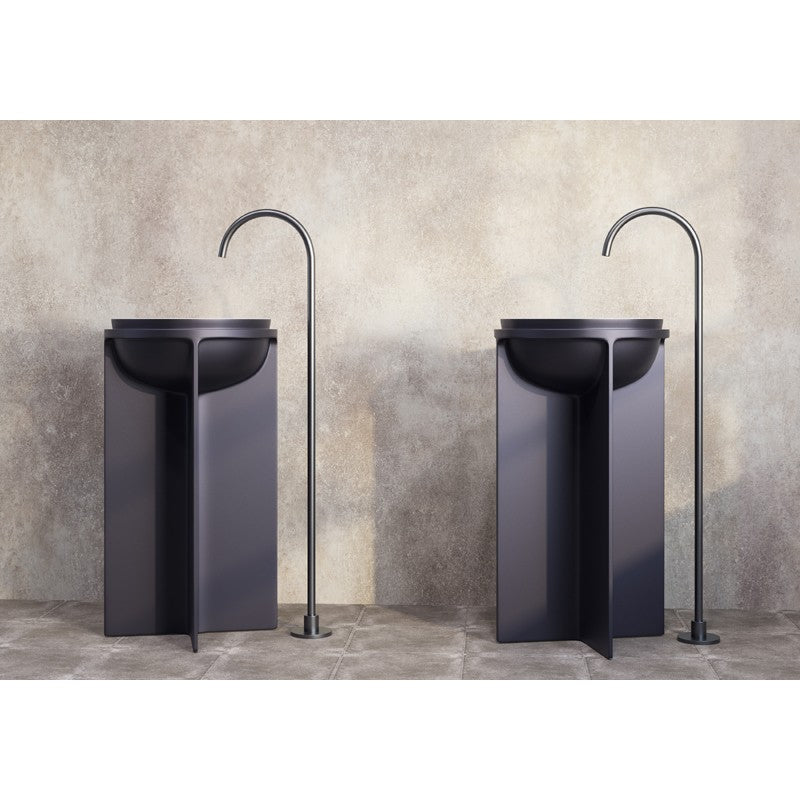 UNO Solid Surface White Free Standing Basin with Cool Grey Satin Pedestal