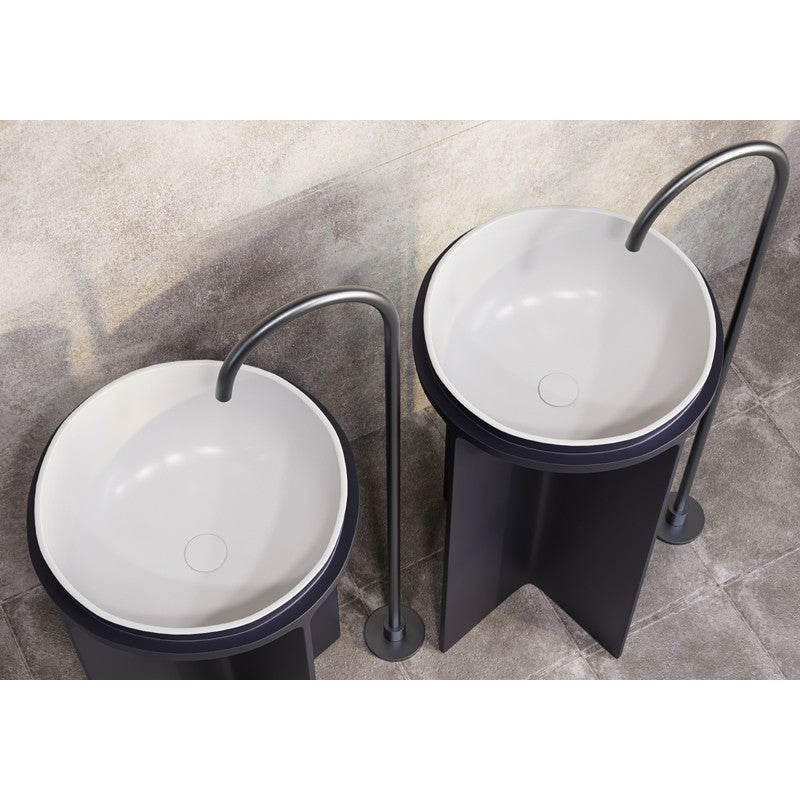 UNO Solid Surface White Free Standing Basin with Cool Grey Satin Pedestal