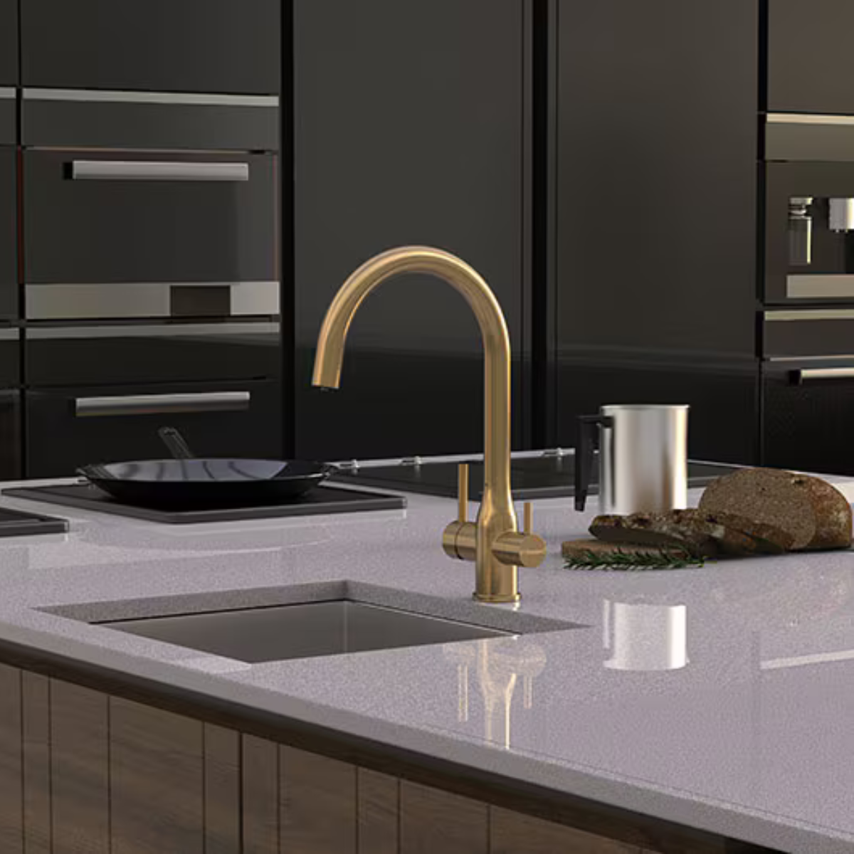 Puretec Z1  Brushed Gold Tripla Elite 3-Way Kitchen Mixer Tap & Water Filter Package