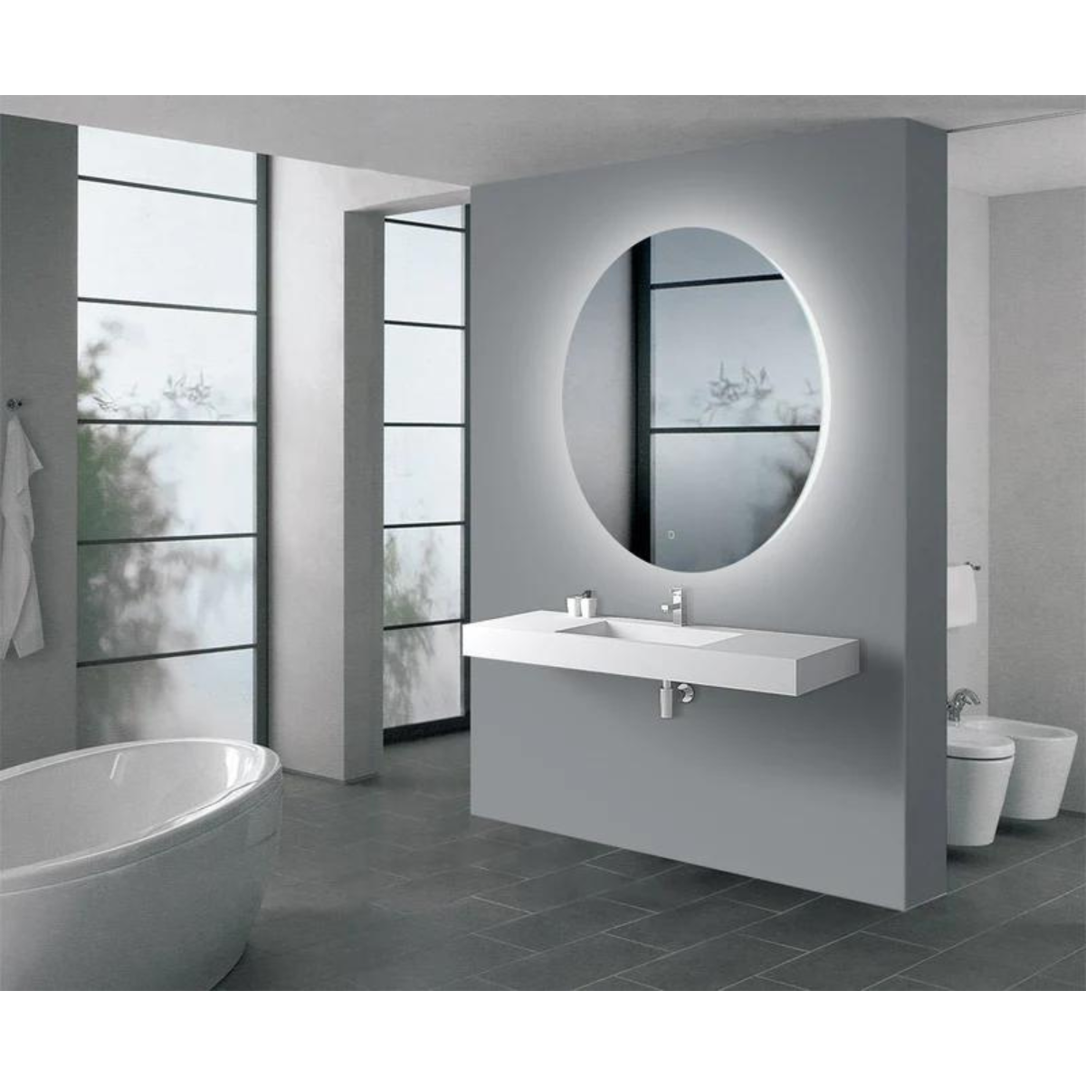 AQUA Back-Lit LED Round Frameless Mirror 750x750mm