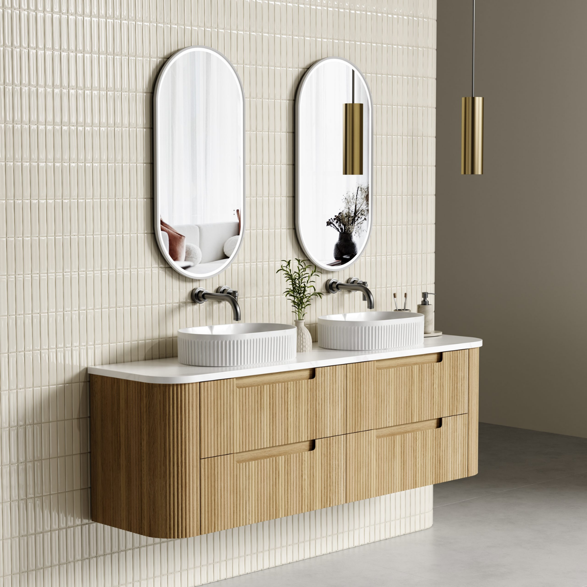 VARCELLI Tier Wall Hung Curve Vanity Harvest Oak (All Sizes)