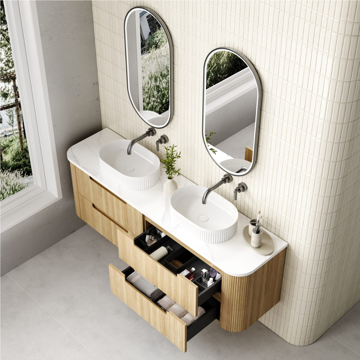 VARCELLI Tier Wall Hung Curve Vanity Harvest Oak (All Sizes)