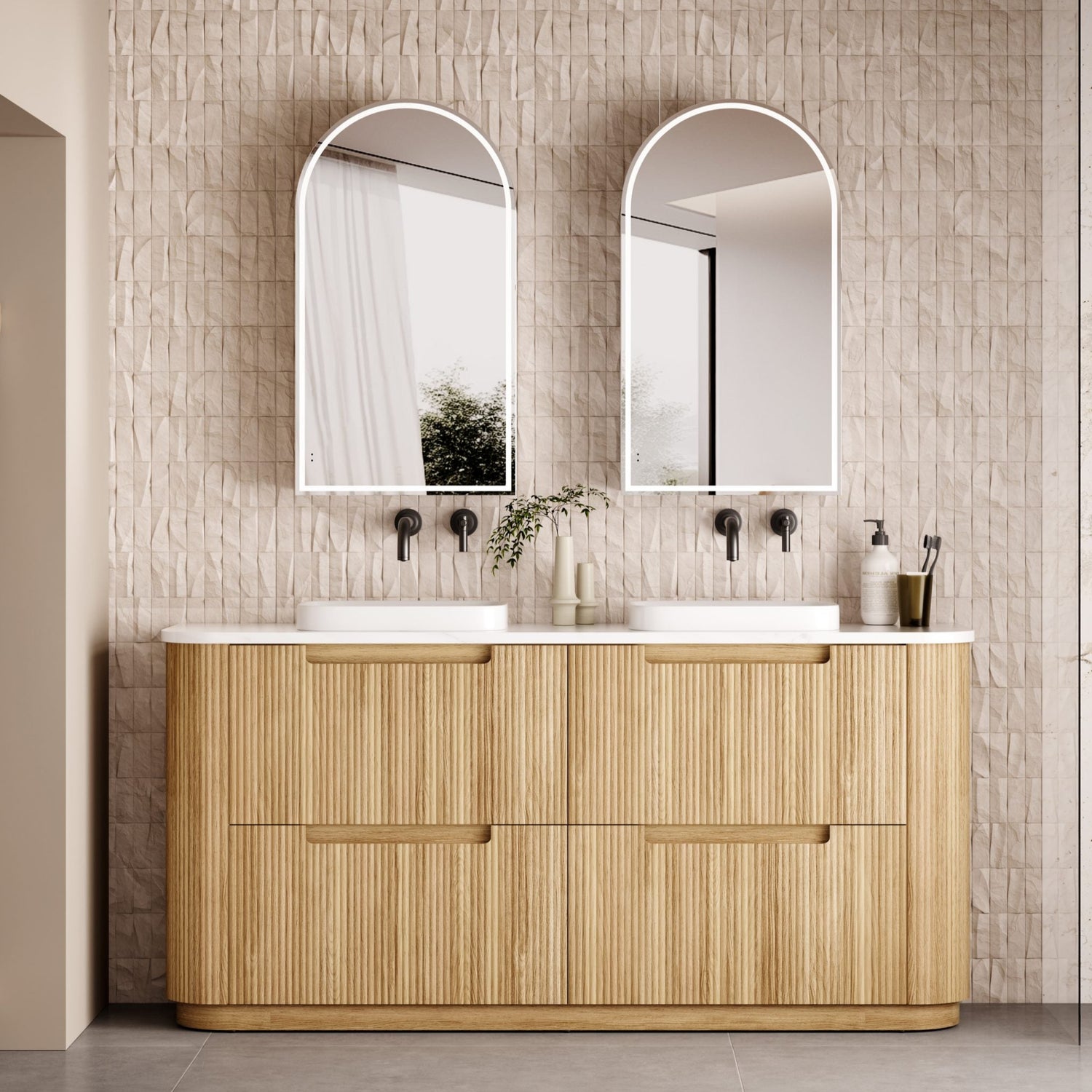 VARCELLI Floor Standing Curve Vanity Harvest Oak (All Sizes)