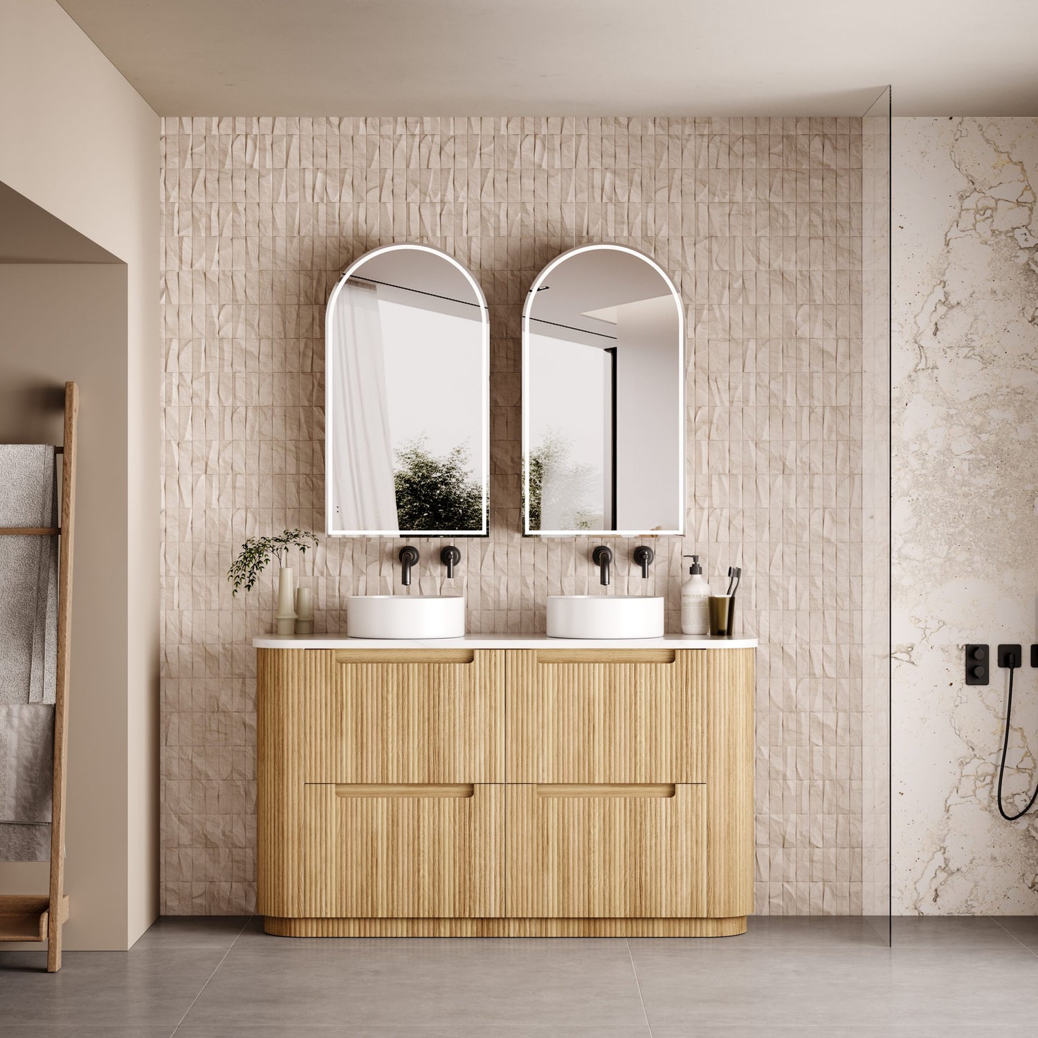 VARCELLI Floor Standing Curve Vanity Harvest Oak (All Sizes)