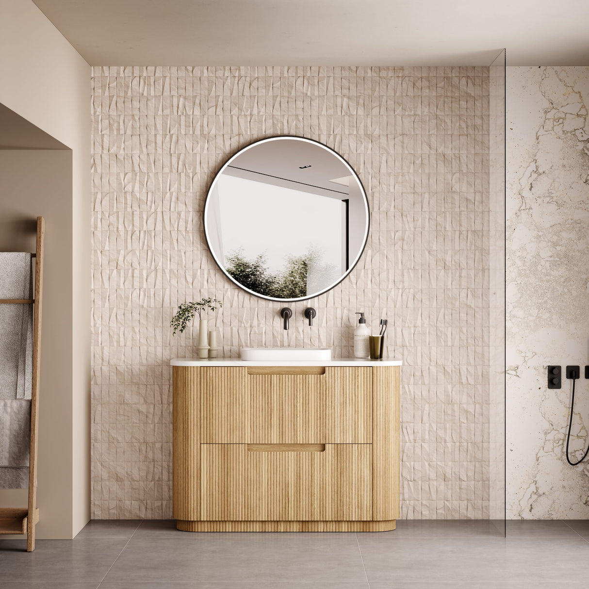 VARCELLI Floor Standing Curve Vanity Harvest Oak (All Sizes)