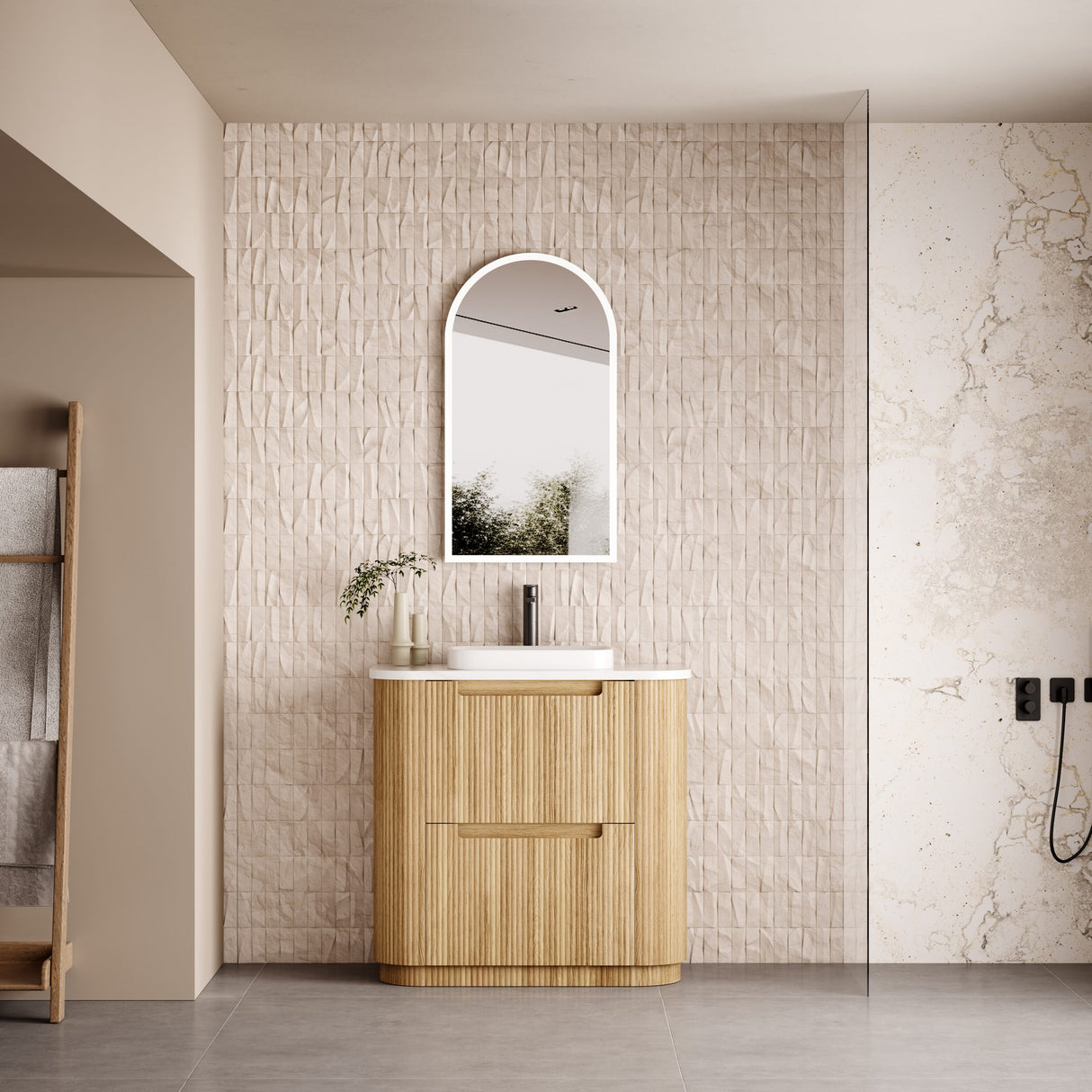 VARCELLI Floor Standing Curve Vanity Harvest Oak (All Sizes)