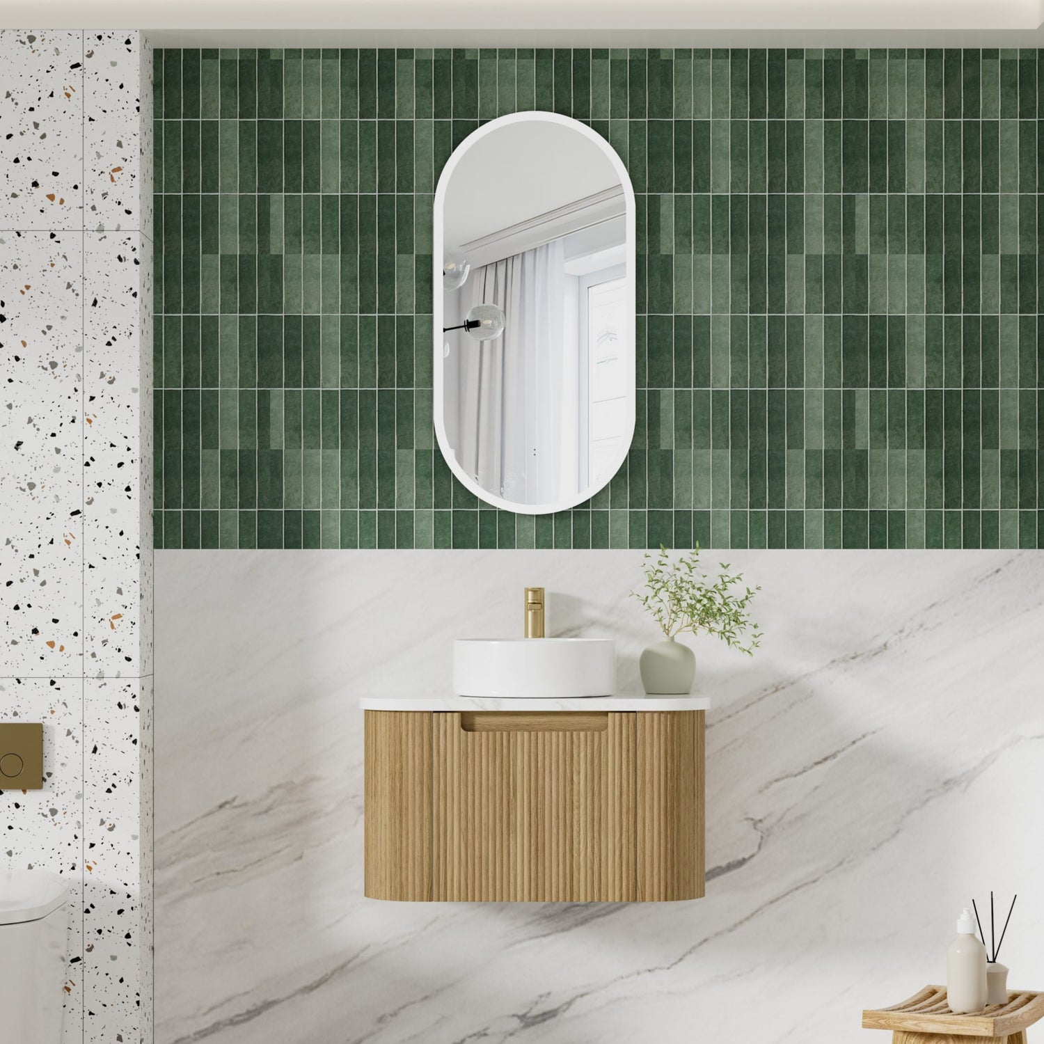 VARCELLI Mono Wall Hung Curve Vanity Harvest Oak (All Size)