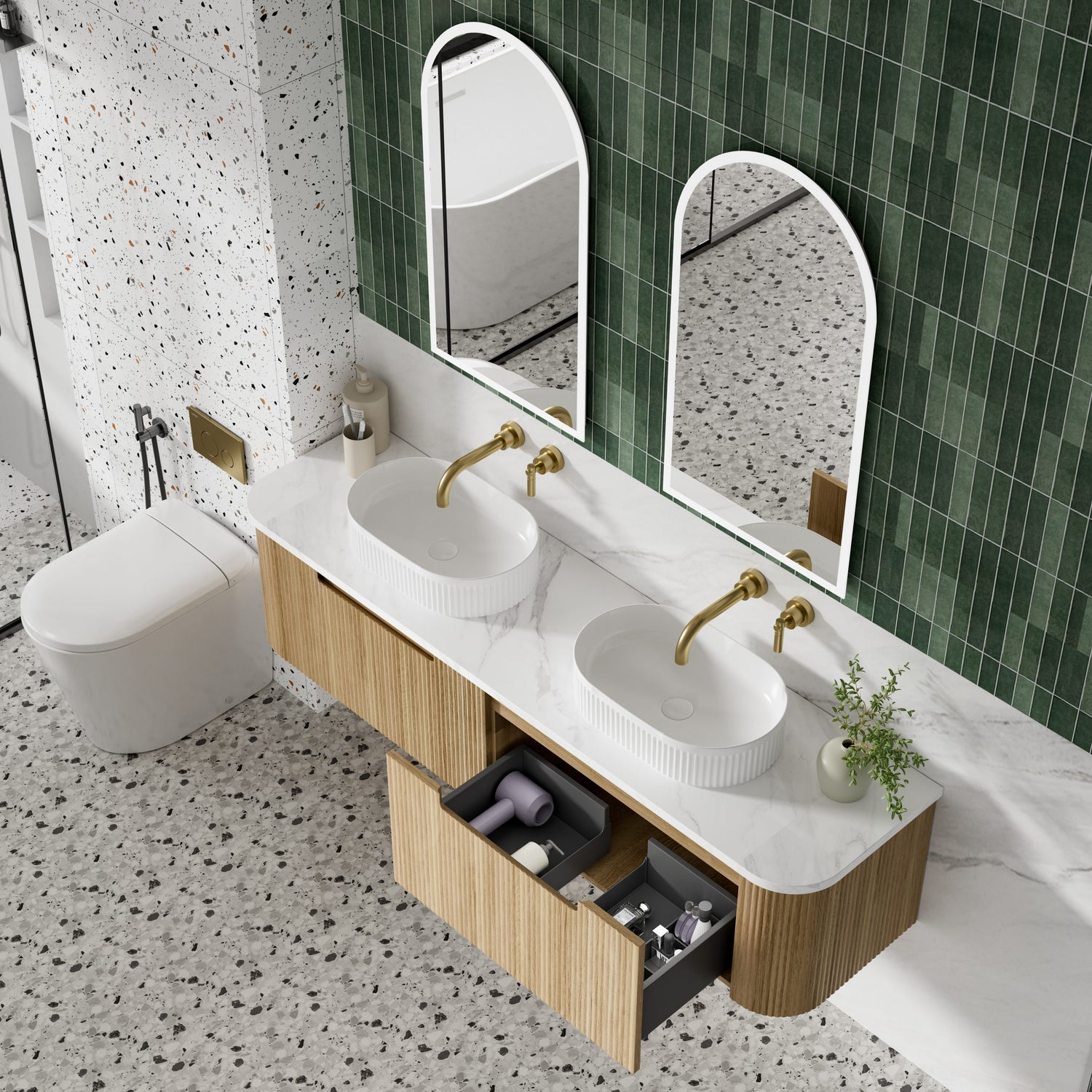 VARCELLI Mono Wall Hung Curve Vanity Harvest Oak (All Size)