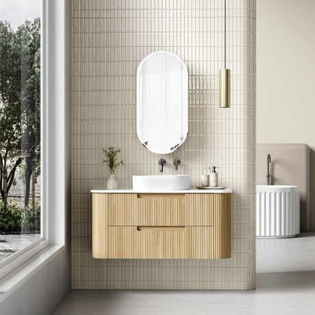 VARCELLI Tier Wall Hung Curve Vanity Harvest Oak