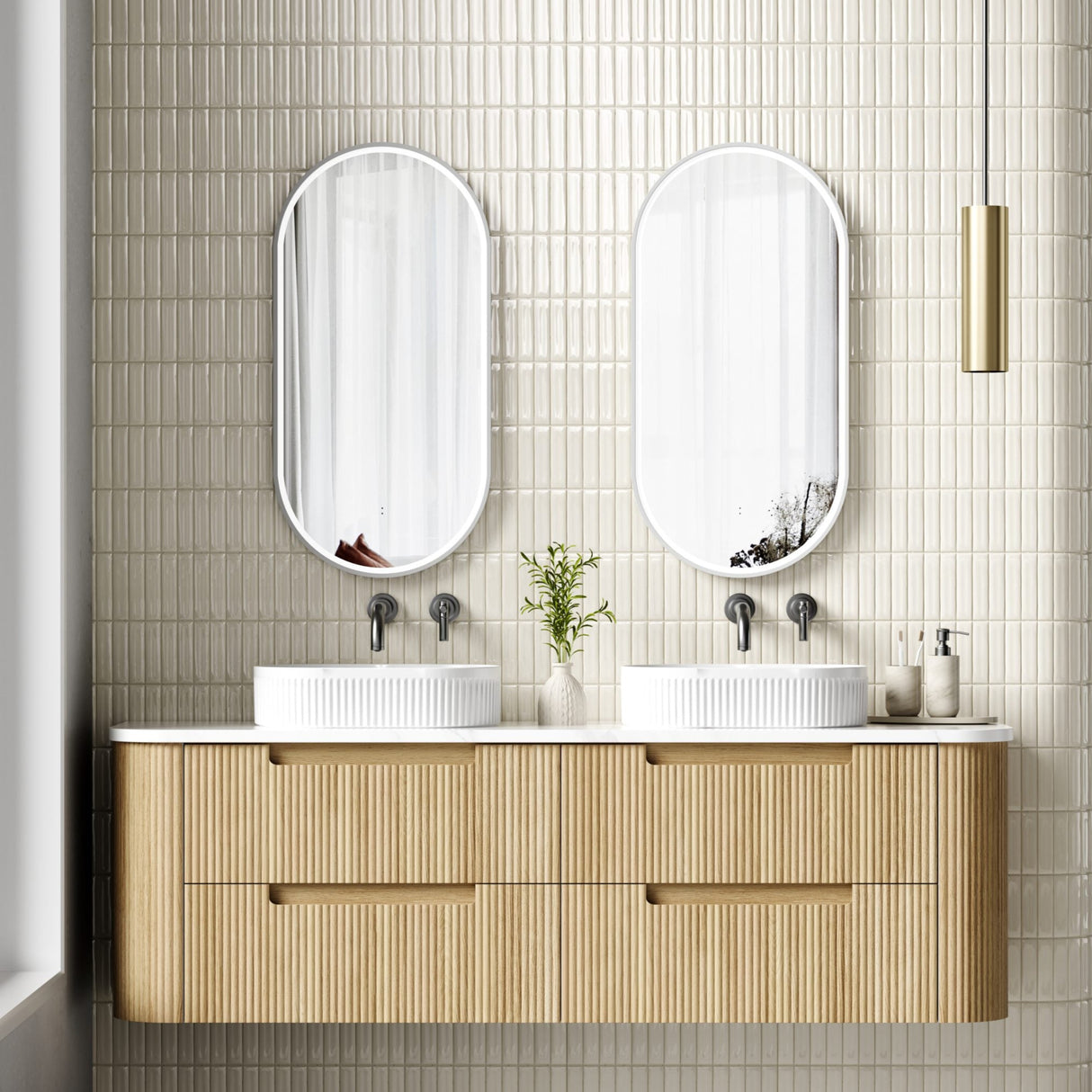 VARCELLI Tier Wall Hung Curve Vanity Harvest Oak