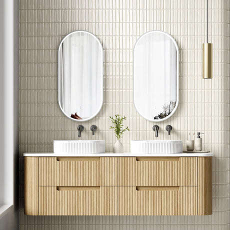 VARCELLI Tier Wall Hung Curve Vanity Harvest Oak