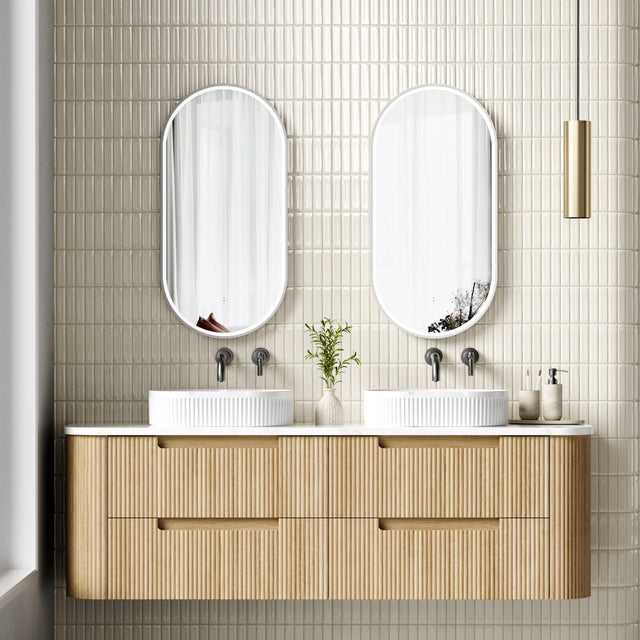 VARCELLI Tier Wall Hung Curve Vanity Harvest Oak