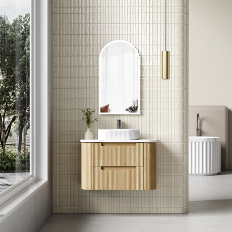 VARCELLI Tier Wall Hung Curve Vanity Harvest Oak