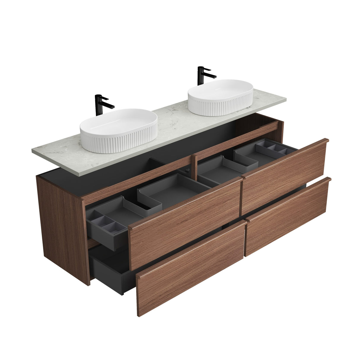VENETTA Framed Wall Hung Vanity Walnut (All Sizes)