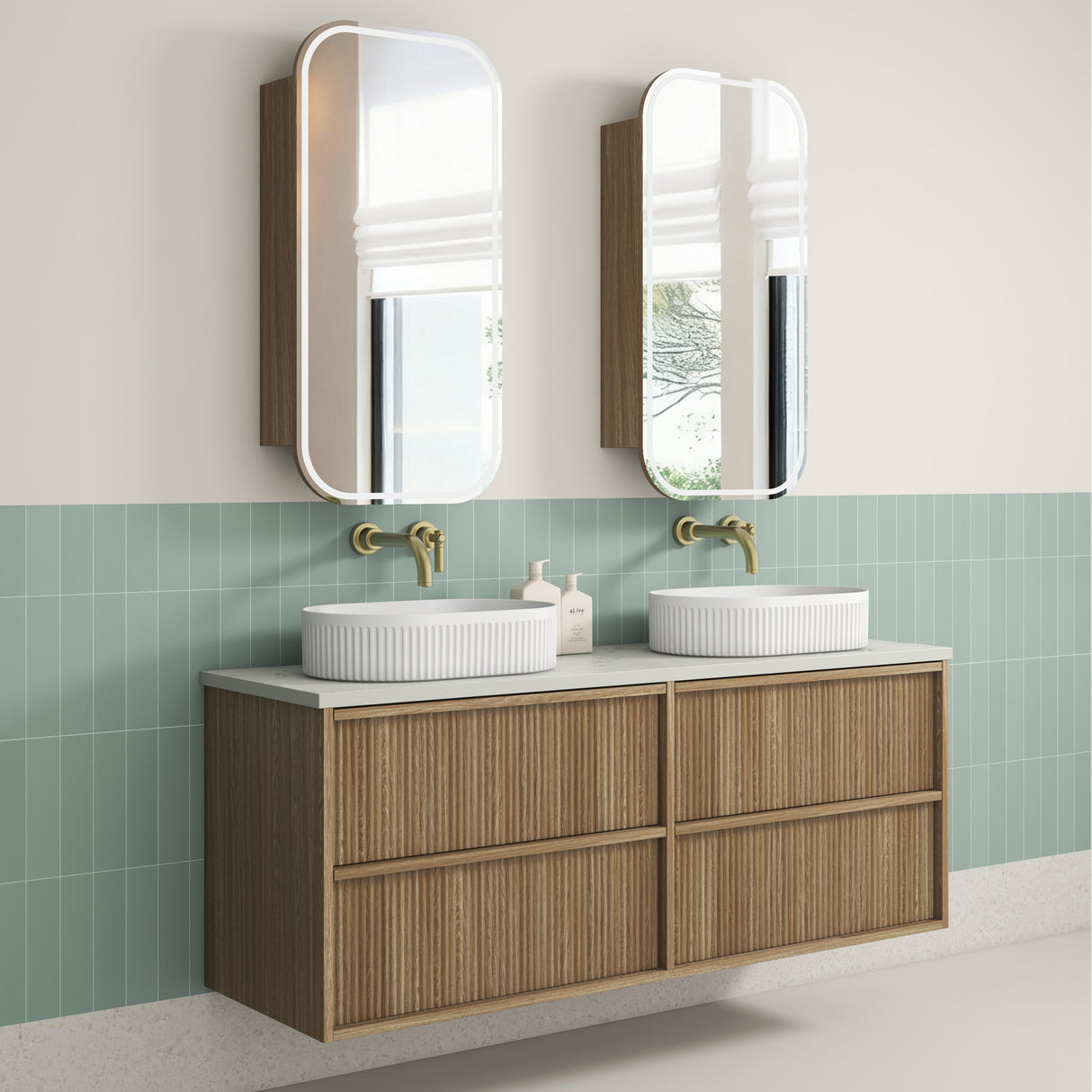 VENETTA Fluted Wall Hung Vanity Harvest Oak