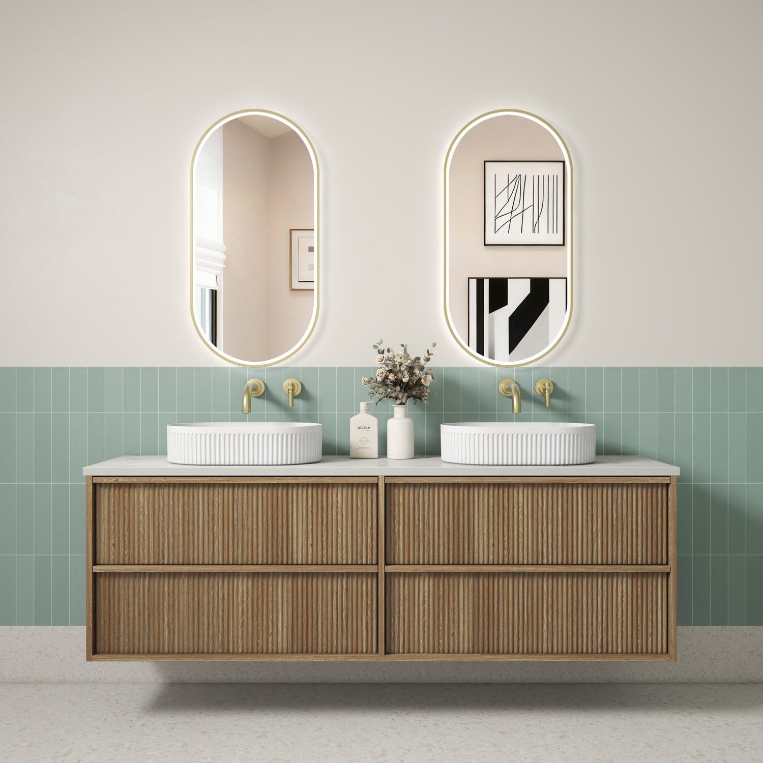 VENETTA Fluted Wall Hung Vanity Harvest Oak