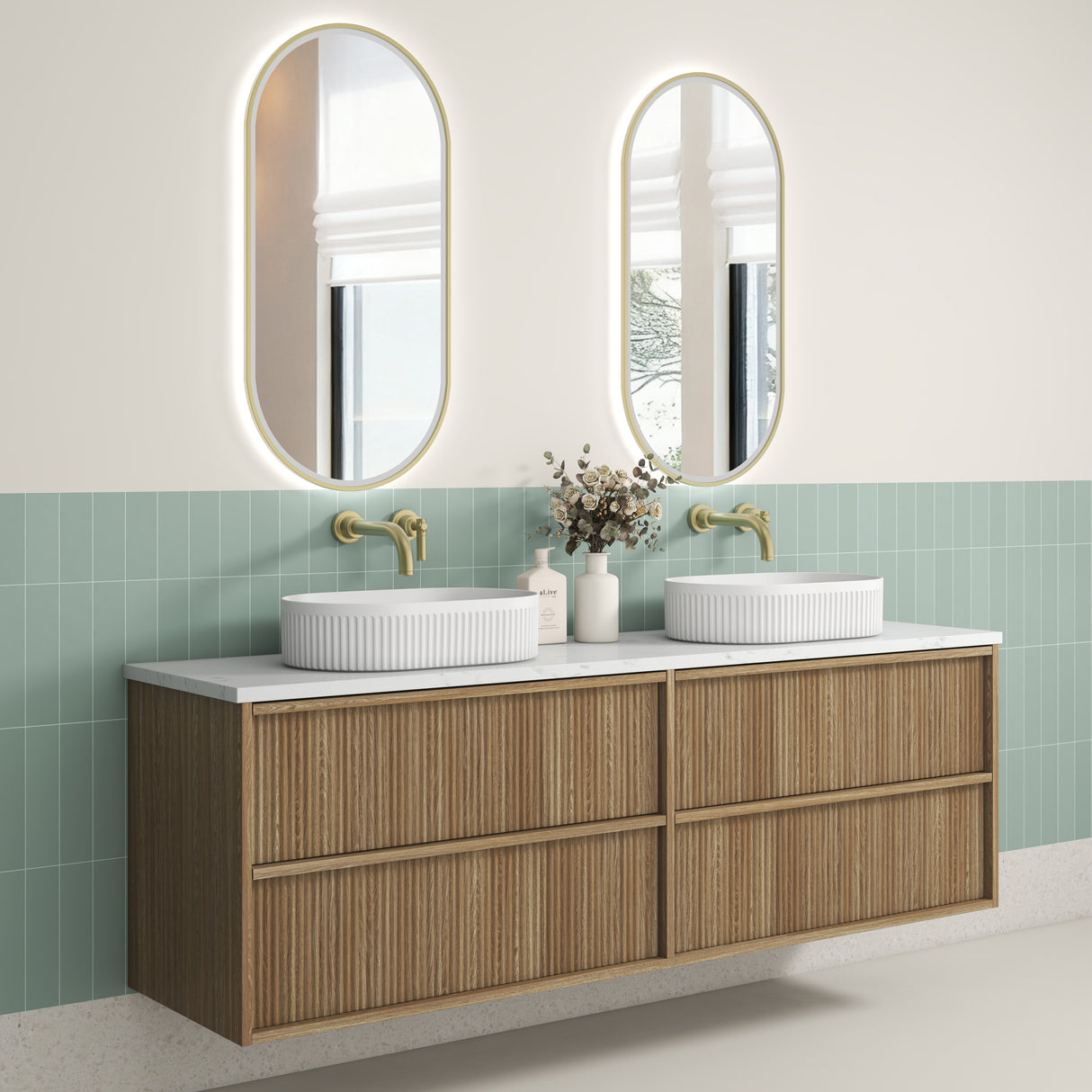 VENETTA Fluted Wall Hung Vanity Harvest Oak