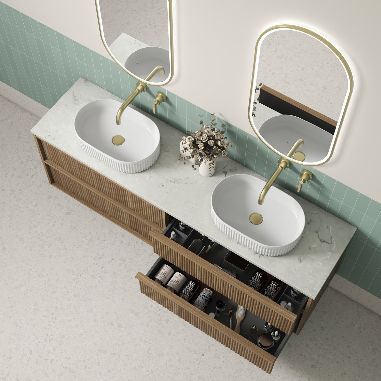 VENETTA Fluted Wall Hung Vanity Harvest Oak