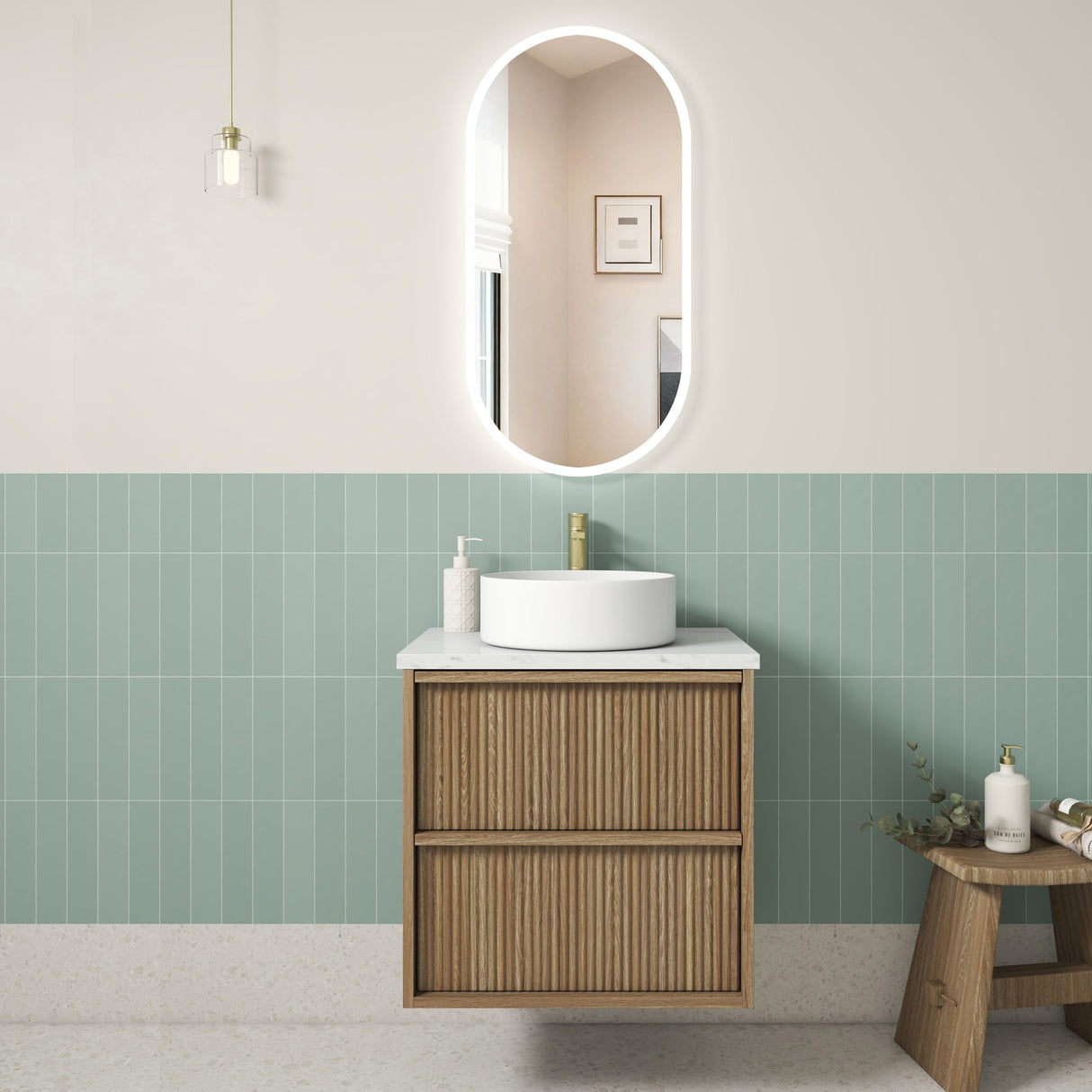 VENETTA Fluted Wall Hung Vanity Harvest Oak
