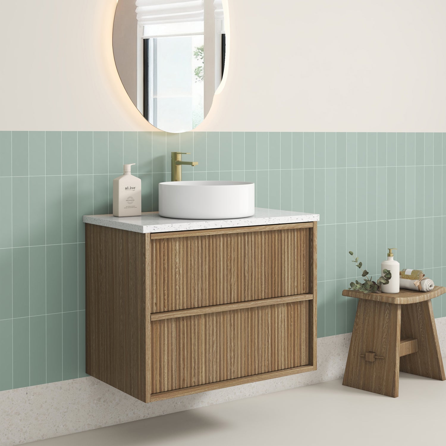 VENETTA Fluted Wall Hung Vanity Harvest Oak