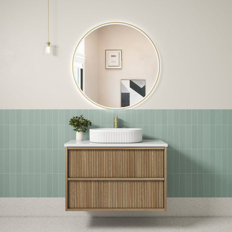 VENETTA Fluted Wall Hung Vanity Harvest Oak