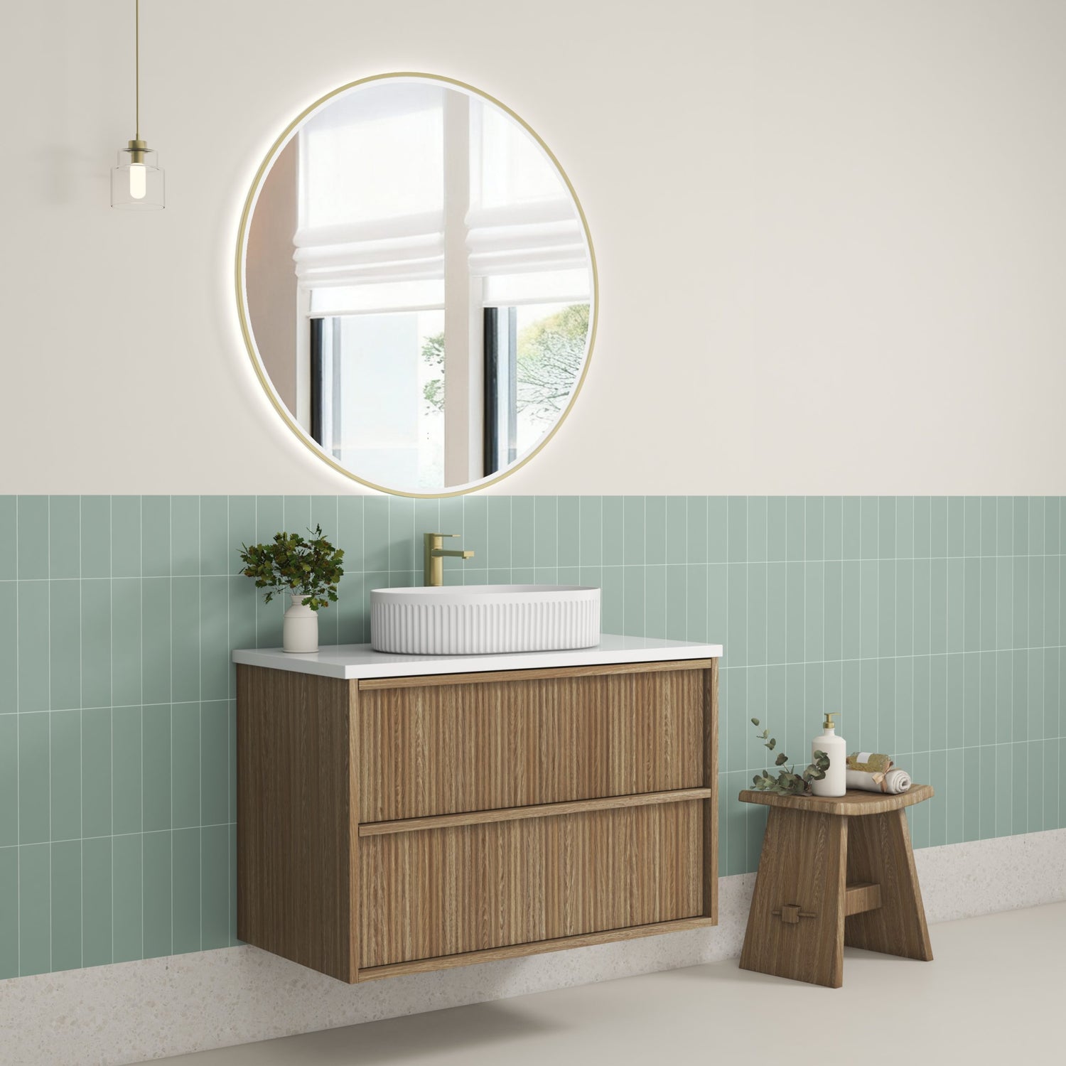 VENETTA Fluted Wall Hung Vanity Harvest Oak